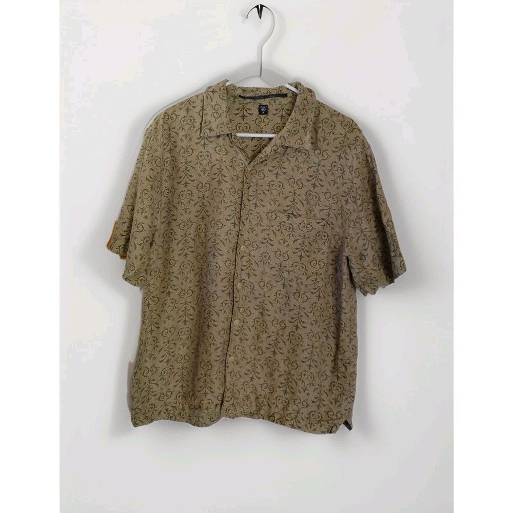 ISDA & CO Shirt Men M Green Button Up Short Sleeve Linen casual